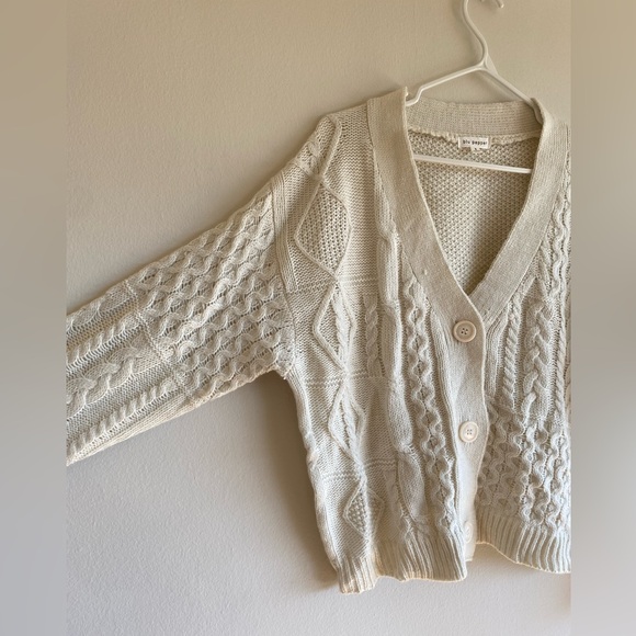 Blu Pepper White Cream Knit Cardigan Button Up Women’s Small - Picture 3 of 8